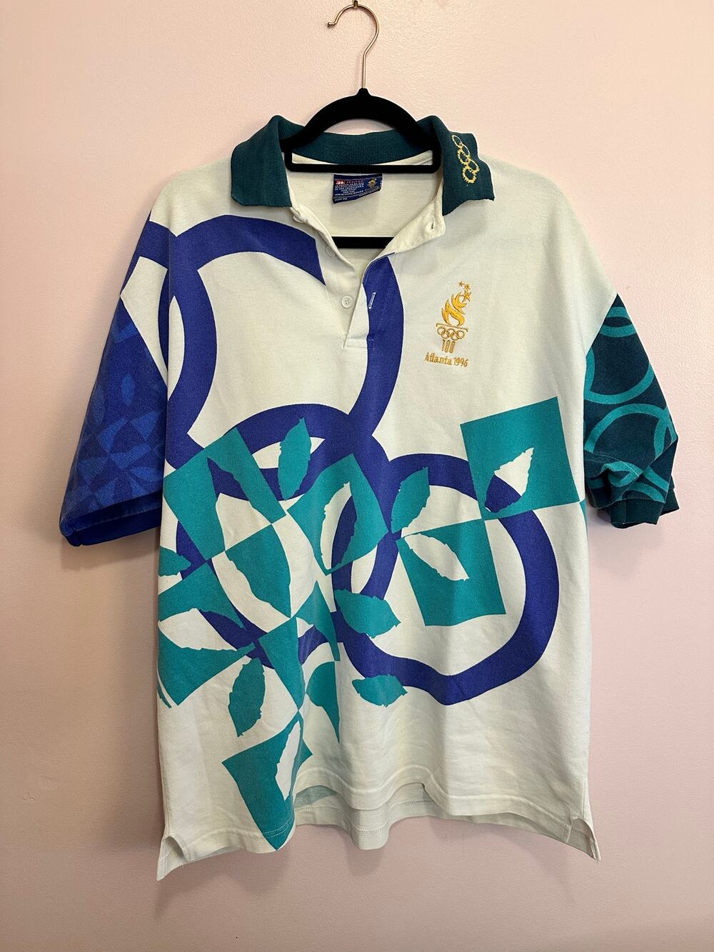 Vintage 1996 Atlanta Olympics Hanes Official Abstract 90s Polo Shirt XL